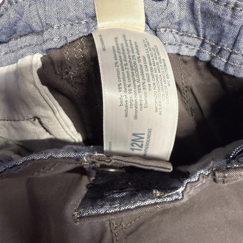 OshKosh B'gosh Baby Boys Gray Twill Pants Elastic Waist Button Closure Size 12M - Picture 7 of 12